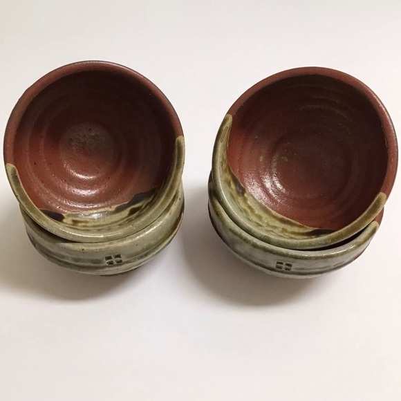 Japanese Studio Art Pottery SET OF 4 Tea Bowls Matcha Terra Cotta Brown Glaze - Picture 16 of 16